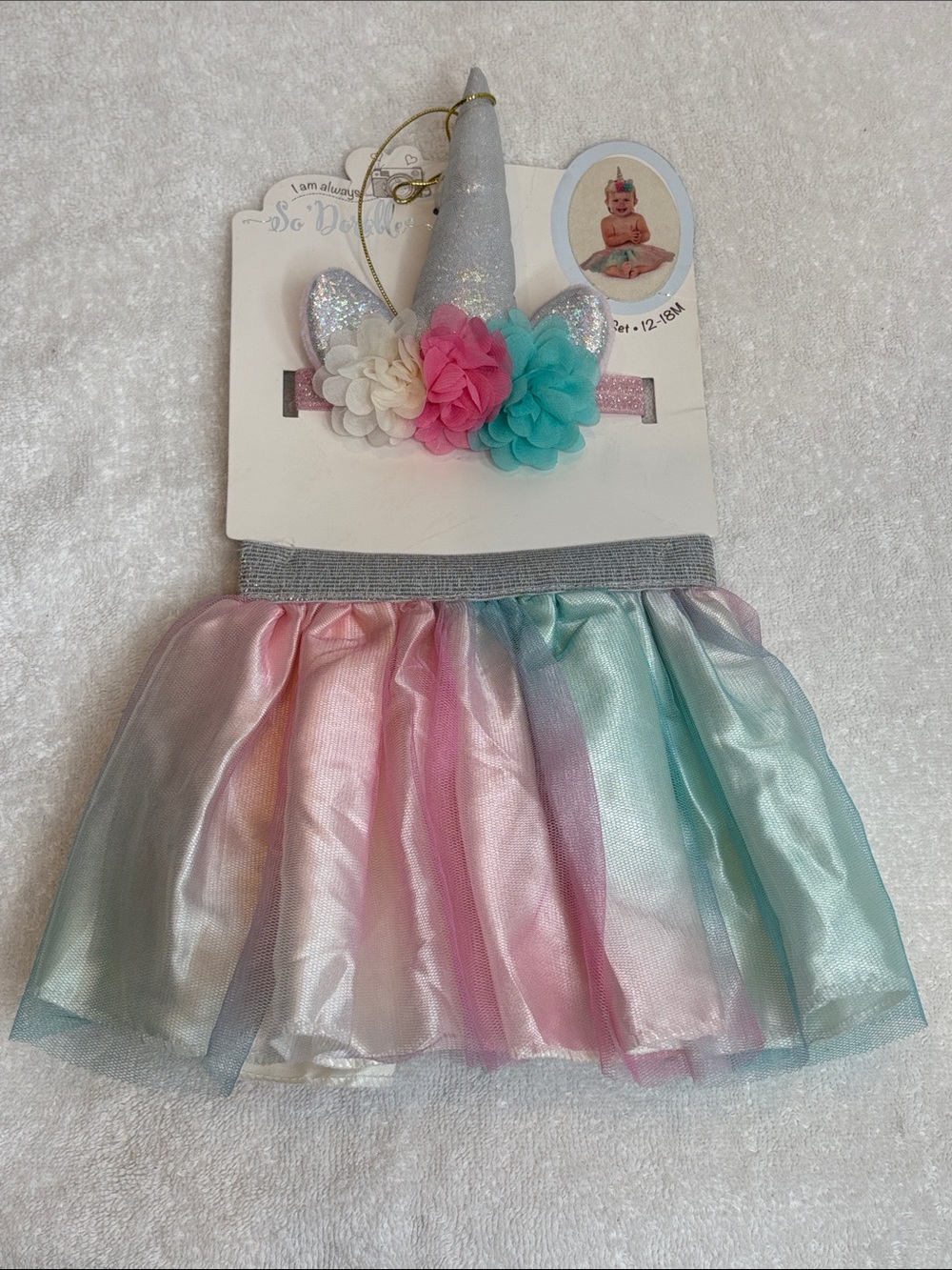 NWT So Dorable Baby Unicorn 2-Pc Tutu & Headband Set 12-18 Months Rainbow